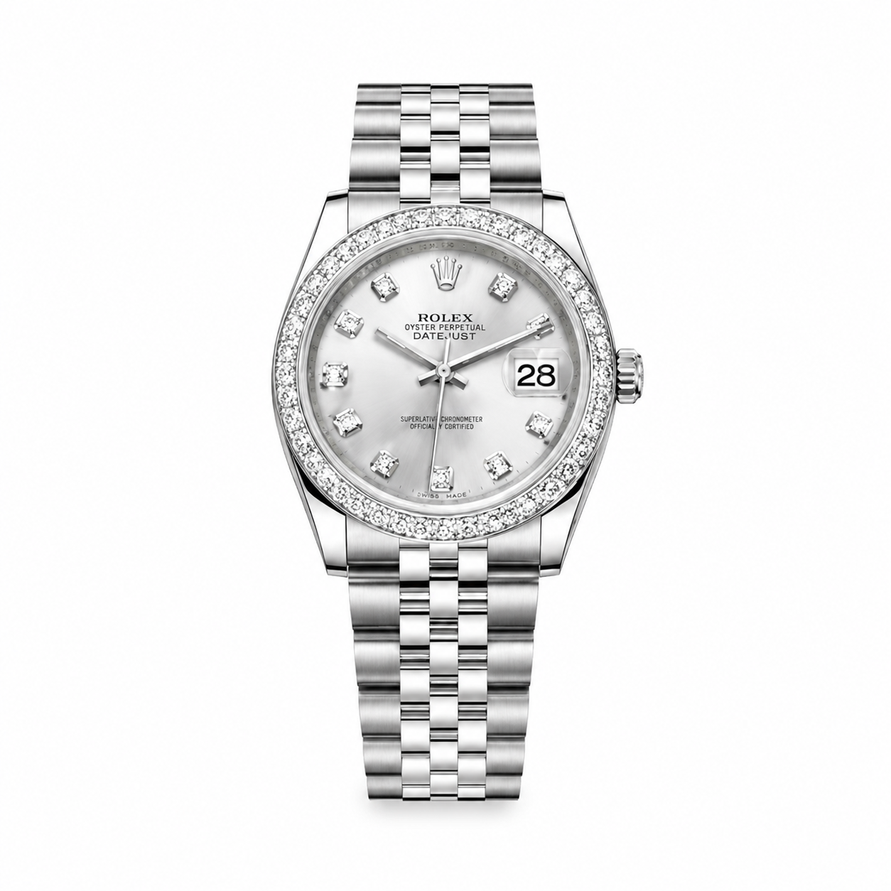 Rolex Oyster Perpetual Diamond Bezel Silver Dial(With Box & Proper Packaging)