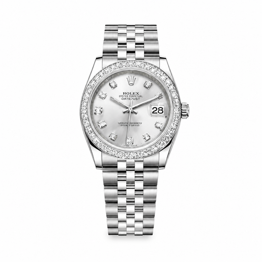 Rolex Oyster Perpetual Diamond Bezel Silver Dial(With Box & Proper Packaging)