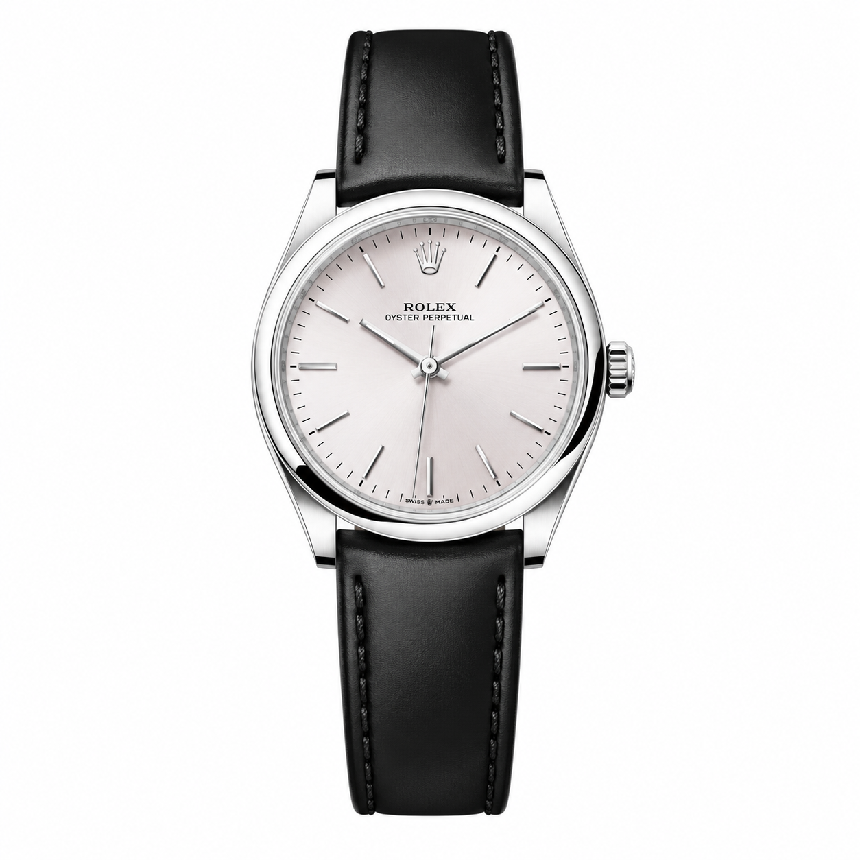 Rolex Oyster Perpetual Candy Pink Dial – Black Leather Strap(With Box & Proper Packaging)