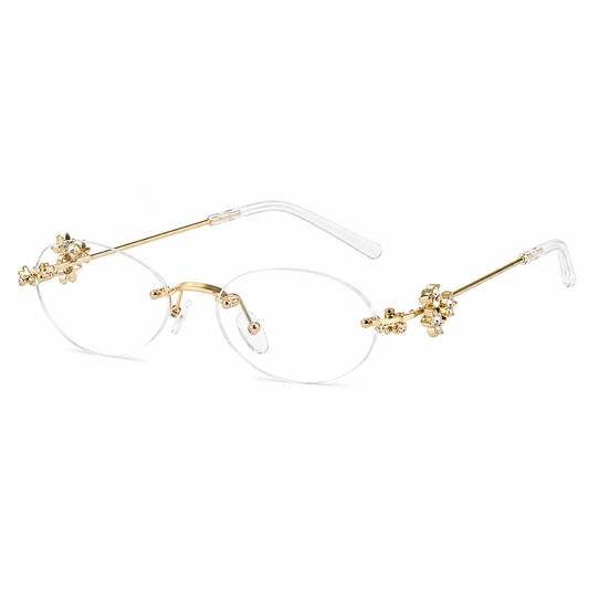 Gentle Monster Floral Rimless Oval Glasses – Gold/Silver