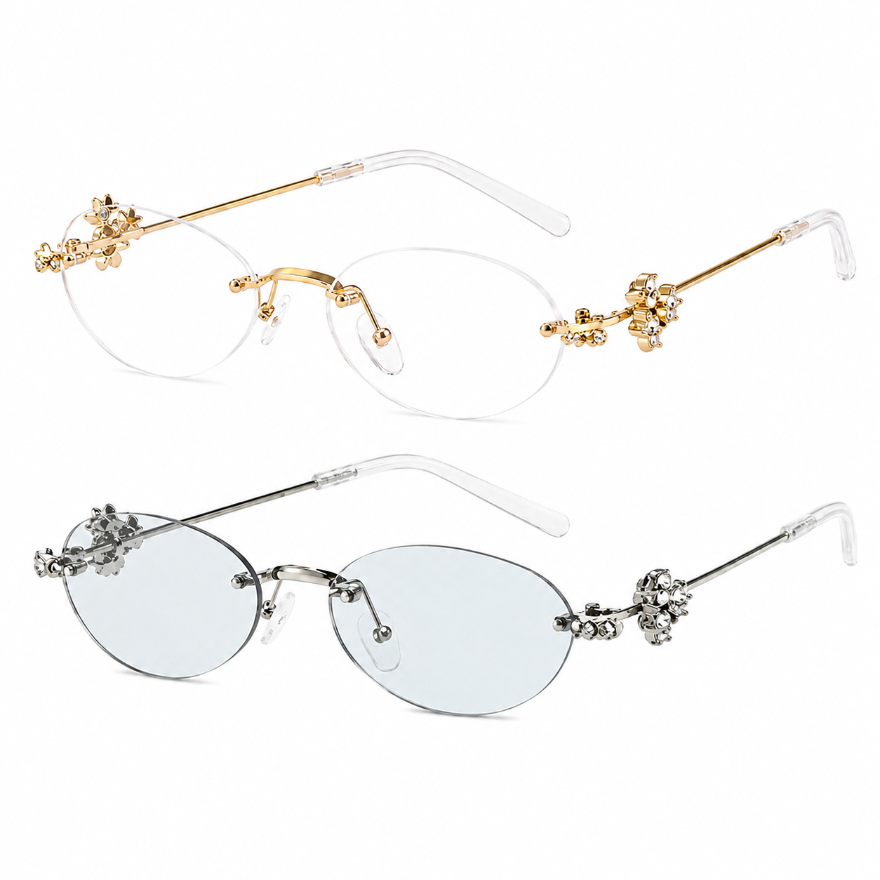 Gentle Monster Floral Rimless Oval Glasses – Gold/Silver