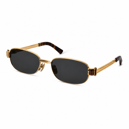 Bottega Veneta Rectangular Metal Sunglasses – Gold/Black