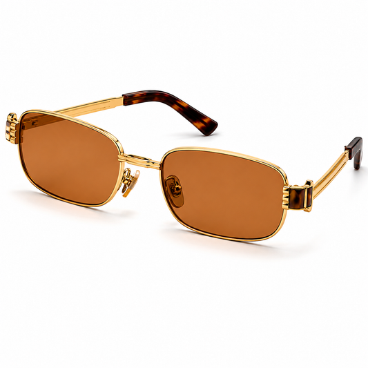 Bottega Veneta Amber Gold Rectangular Sunglasses