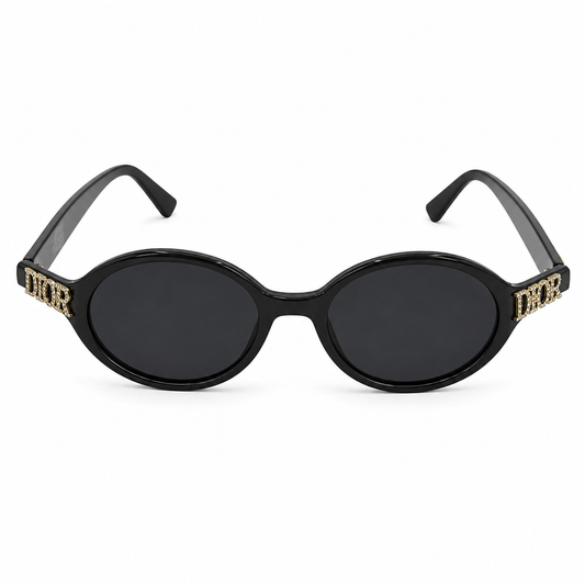 Dior Crystal Logo Oval Sunglasses – Black