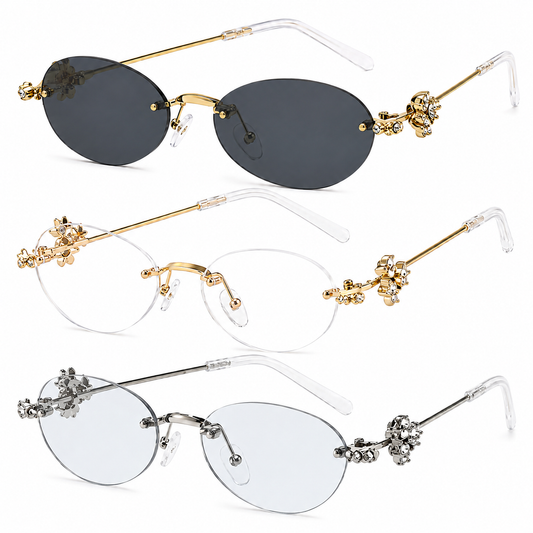 Gentle Monster Floral Rimless Oval Glasses – Gold/Silver