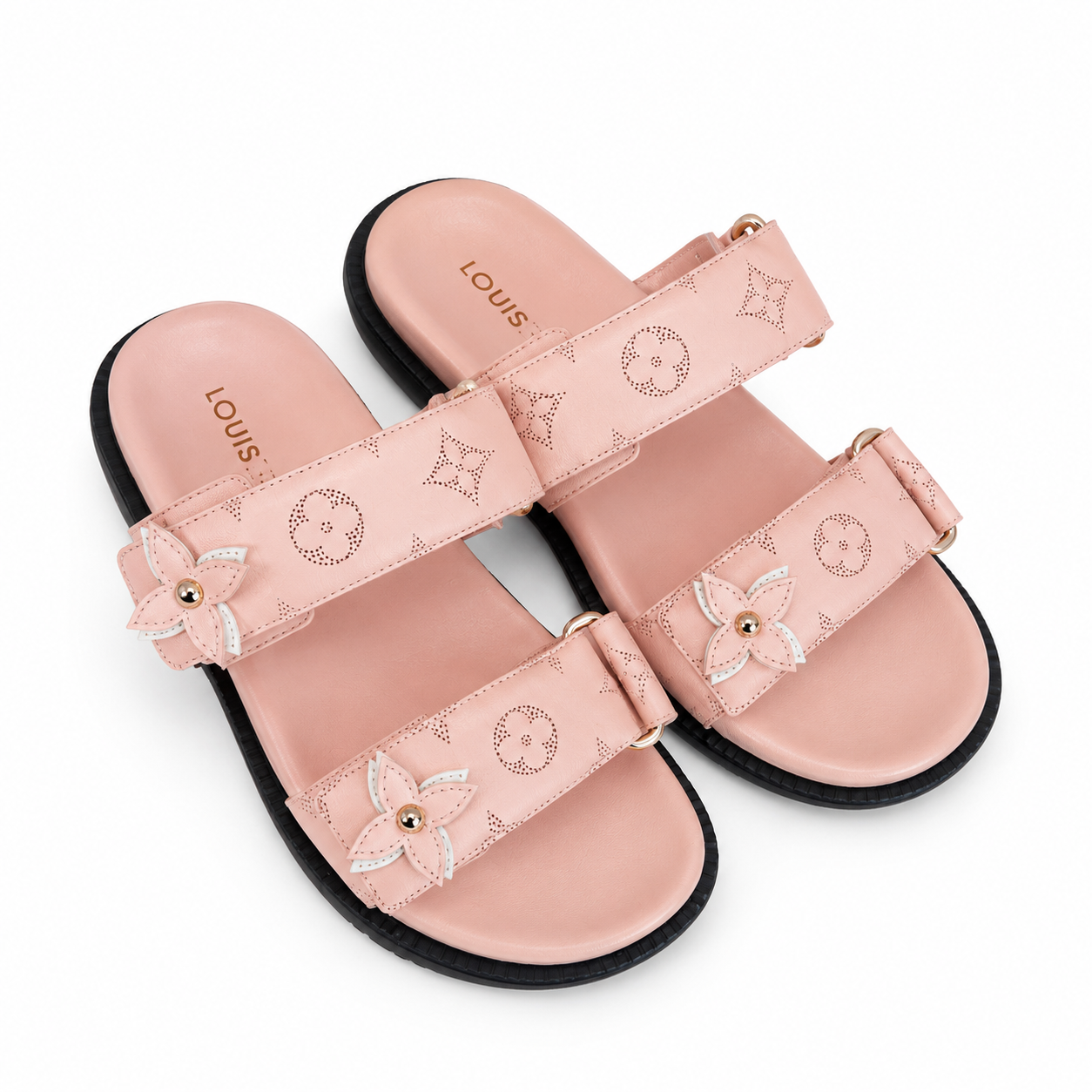 Louis Vuitton floral double-strap slide sandal(With Box & Proper Packaging)
