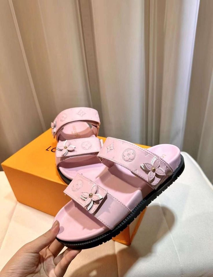 Louis Vuitton floral double-strap slide sandal(With Box & Proper Packaging)