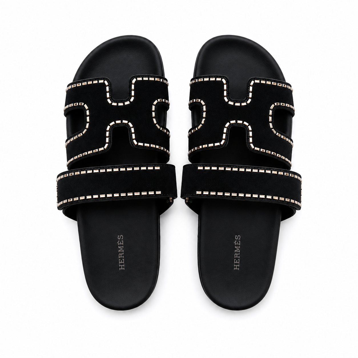 Inspired H-Cut Premium Flats – Black & White Stitch(With Box & Proper Packaging)
