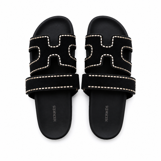 Inspired H-Cut Premium Flats – Black & White Stitch(With Box & Proper Packaging)