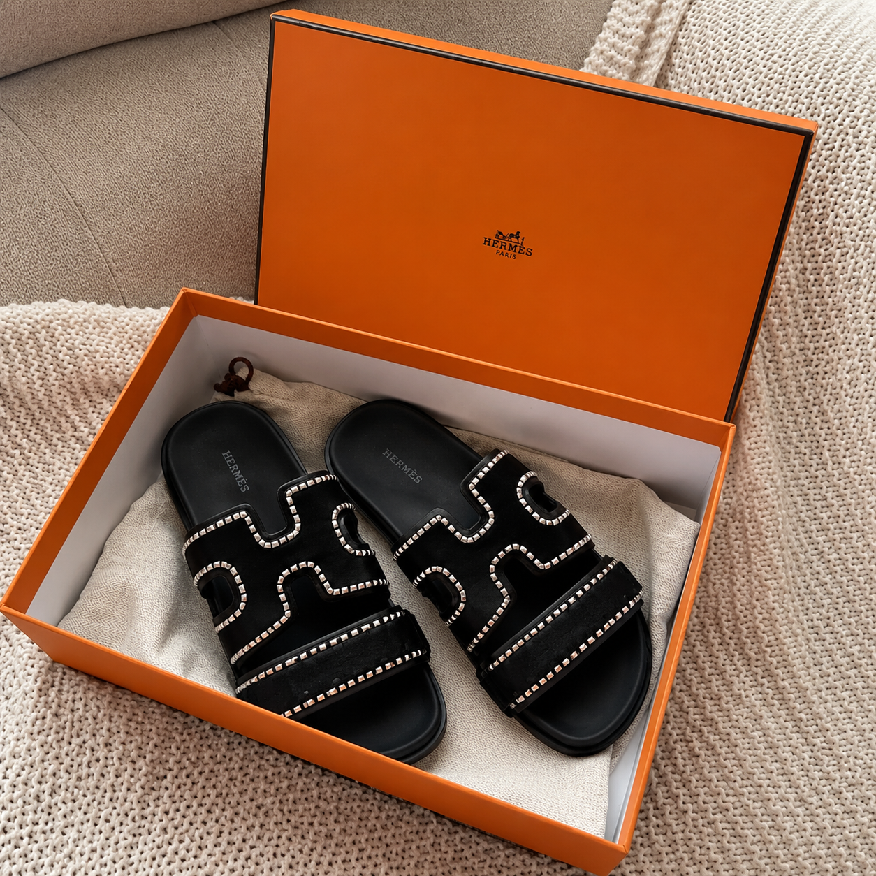 Inspired H-Cut Premium Flats – Black & White Stitch(With Box & Proper Packaging)