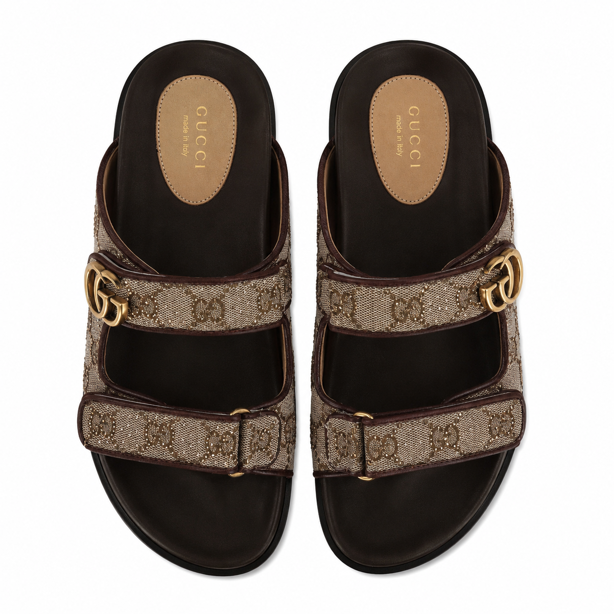 Gucci GG Crystal Monogram Double-Strap Slide Sandals