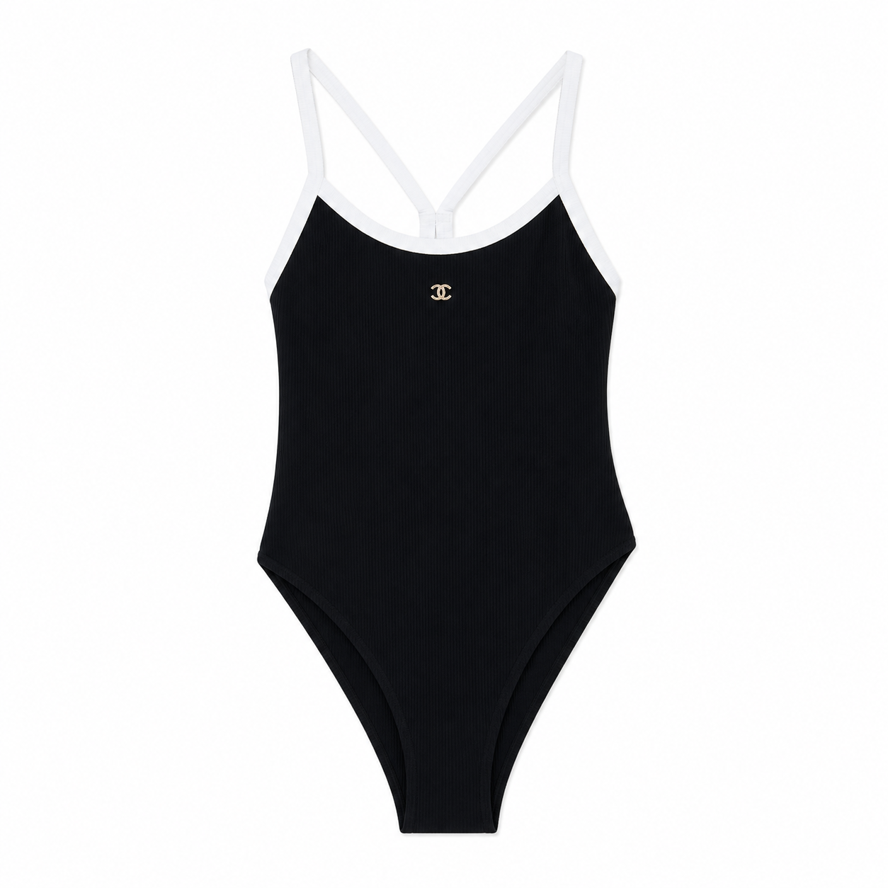 Chanel Contrast Trim Ribbed Bodysuit