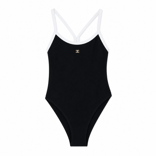Chanel Contrast Trim Ribbed Bodysuit
